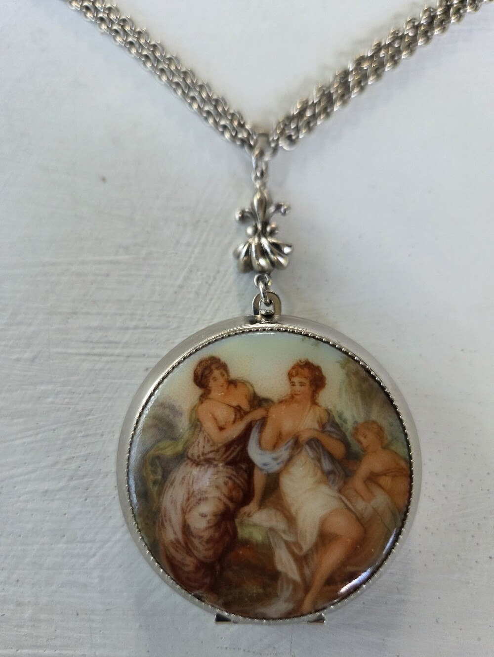 1928 Silvertone Locket With Hand Painted Classical Figures
